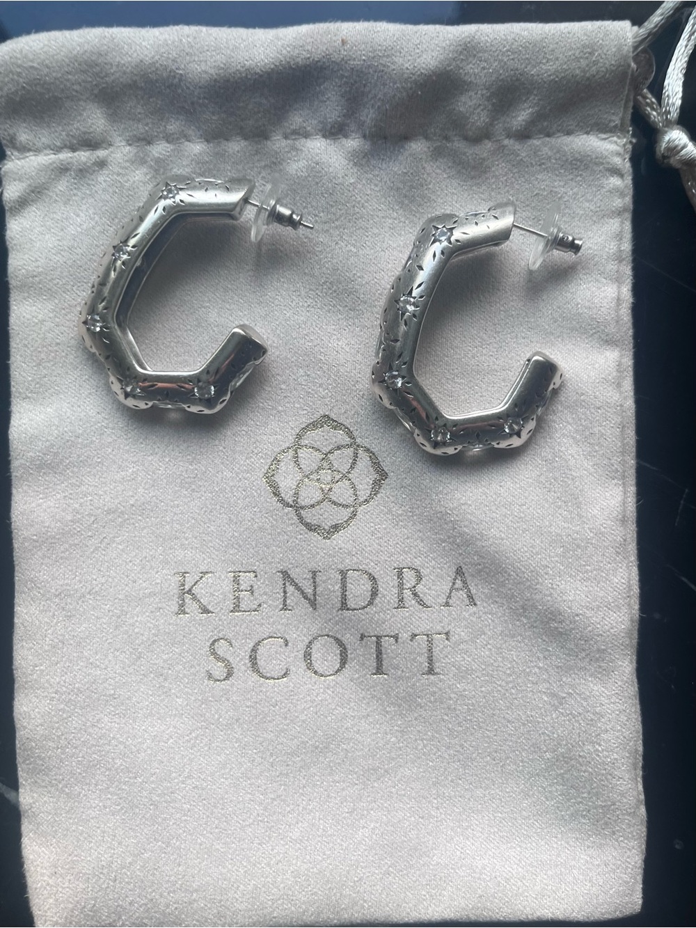 Kendra Scott Silver Textured Hex Hoop Earrings